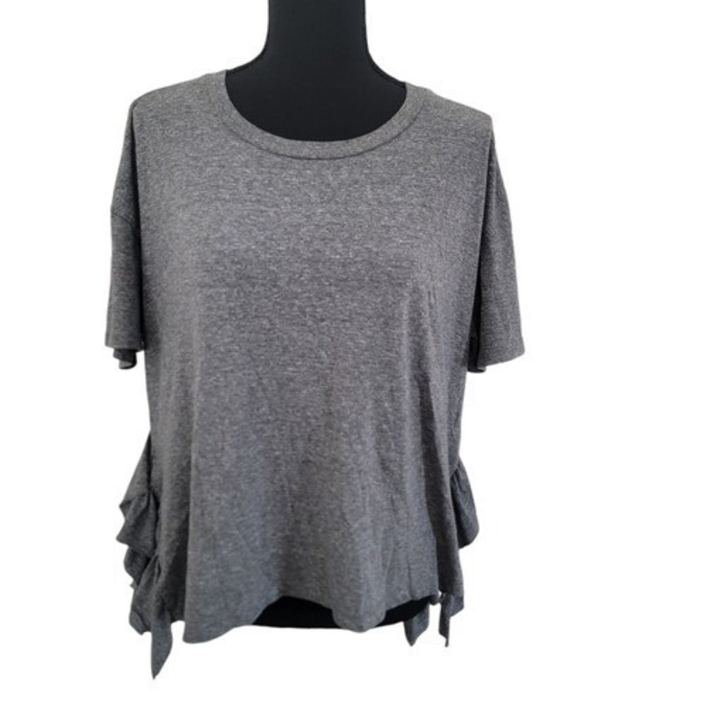 Current/Elliott Heather Gray Ruffle Side Short Sleeve Tee Shirt Sz 1 Small Soft